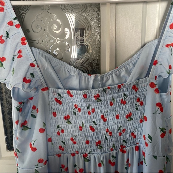 American Eagle Outfitters Light Blue Cherry Print Maxi Dress - Picture 6 of 6